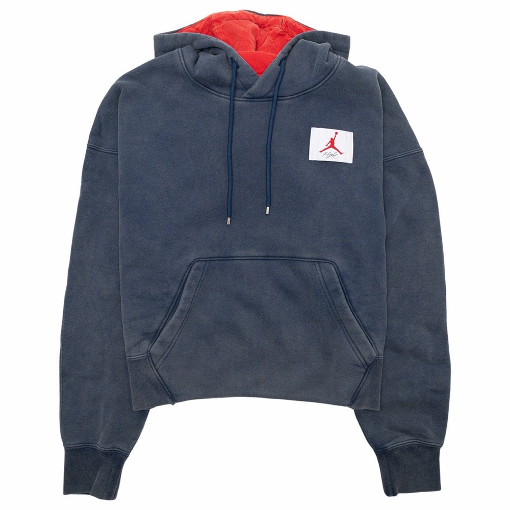 Nike Jordan Flight Navy Blue Red Loose Fit Cropped Hoodie size Large EUC